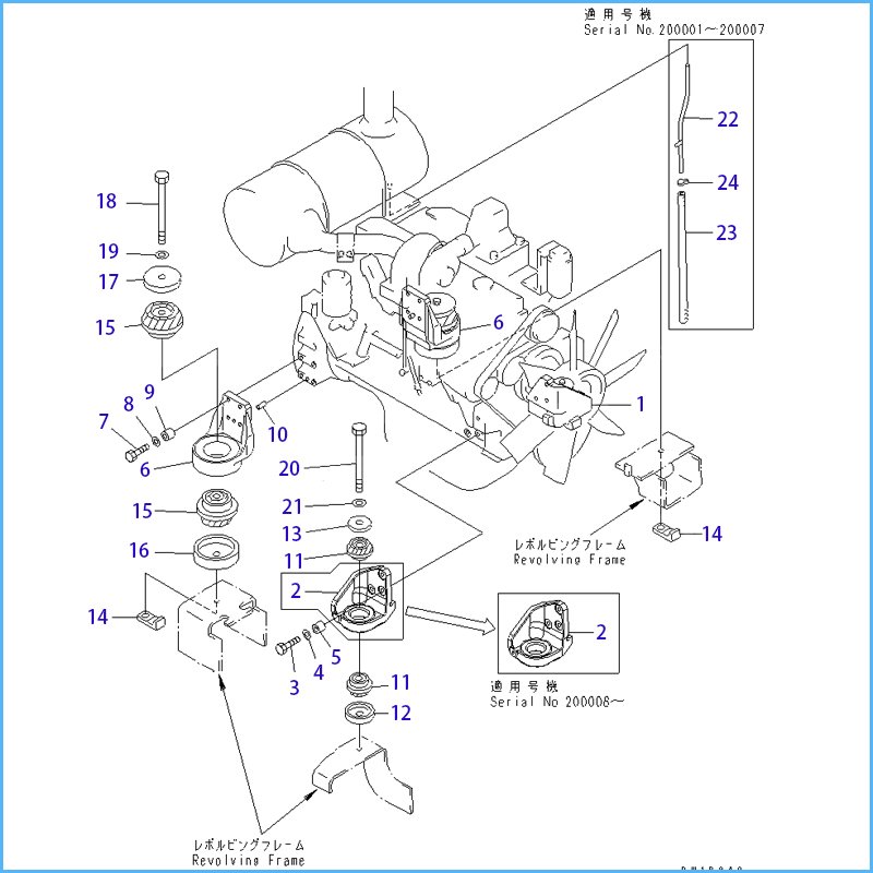 Front and Rear Cushion Rubber Engine Mount 20Y-01-12210 20Y-01-12222 Fit Komatsu Excavator PC200-6 PC200-7 PC200-8 6D102